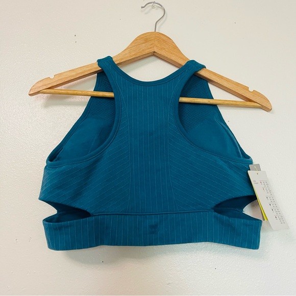 NWT All in Motion Teal Blue High Neck Cut Out Sports Bra Large - Picture 7 of 9